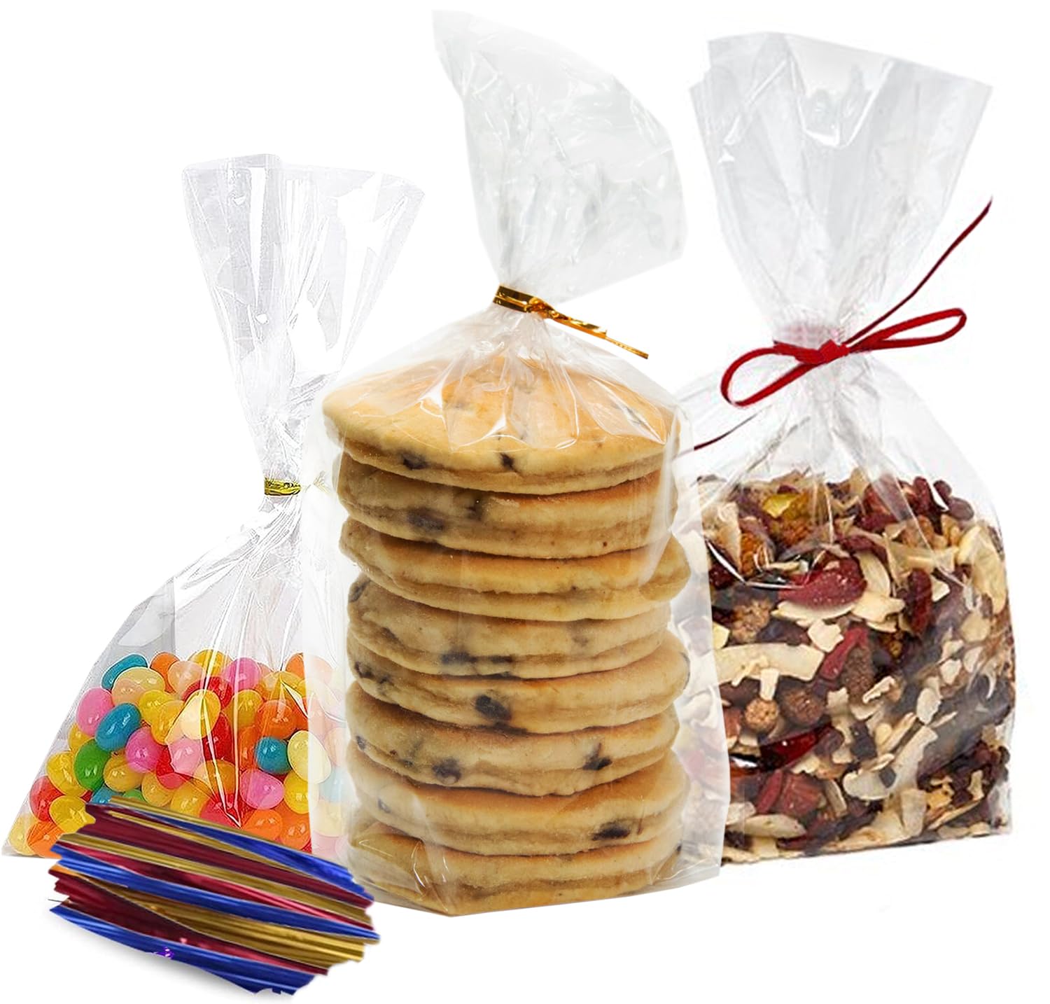 Clear Treat Bags (200 pack) - 5x7 Clear Plastic Gift Bags with 4